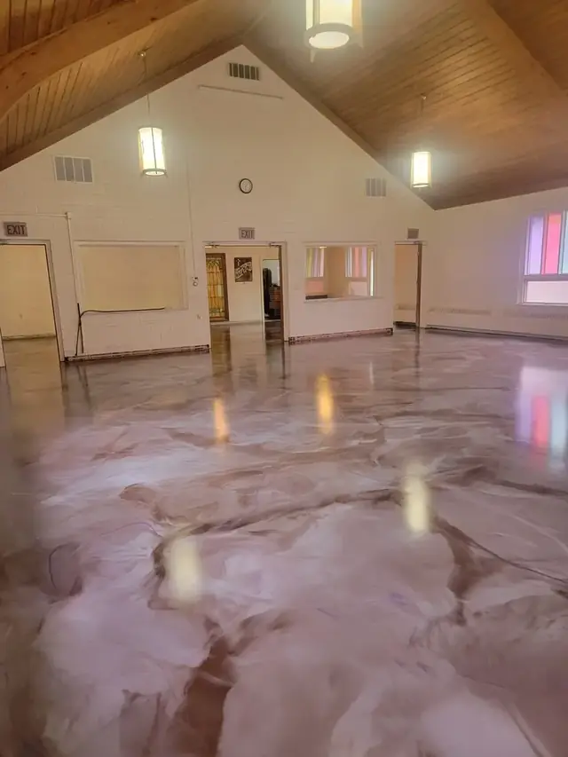 Metallic epoxy floor in a church hall